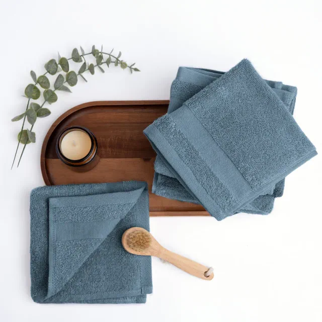 Washcloth Sets, Hotel-Quality Bath - 100% Ring Spun Cotton, Ultra Plush, Absorbent, 6 Pack, Light Blue
