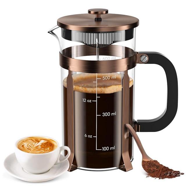 French Press Coffee Maker, 21 Ounce, Stainless Steel, Cold Brew Heat Resistant Borosilicate Glass Espresso Coffee & Tea Maker with 4 Filter