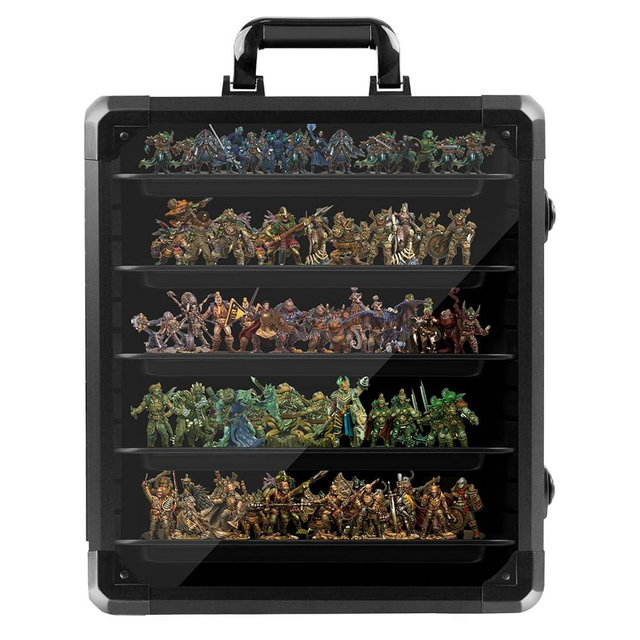 ZXQDRE Miniature Carrying Case, Aluminum Alloy Frame & Clear Window for Display & Secure Transport Miniature Storage Case with Lock for Warhammer Miniatures, Figures and Collectibles (Medium)