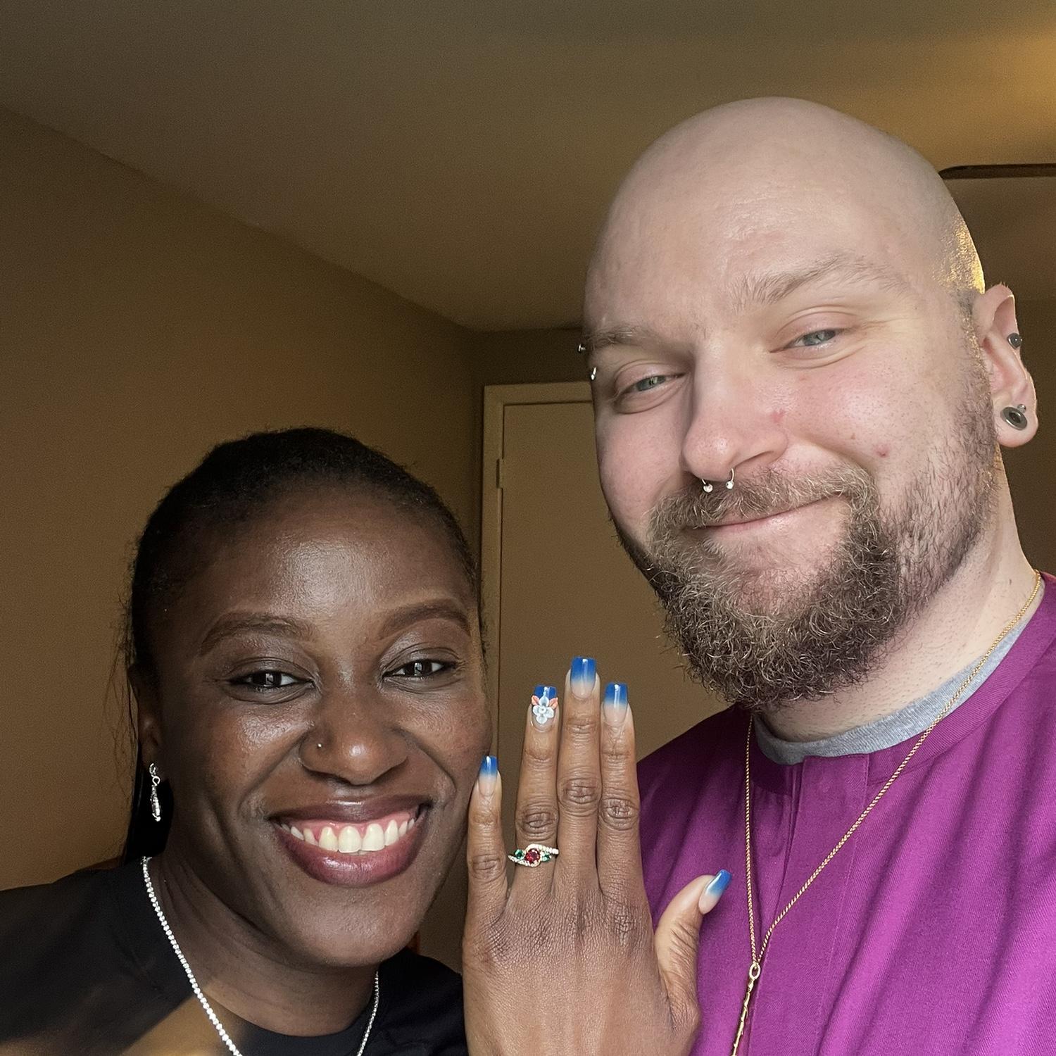 You can tell by the proud look on JJ's face that he just scored the best diamond. Of course, the diamond was excited to have been found. This was our post-engagement selfie.