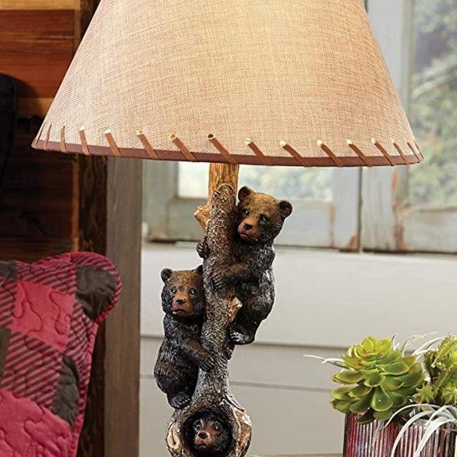 BLACK FOREST DECOR Bears in a Tree Table Lamp - Rustic Living Room or Home Décor