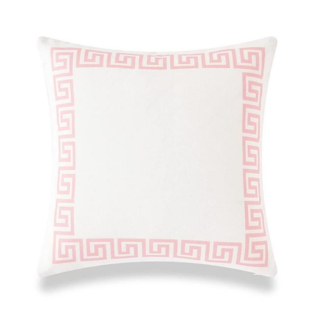 Hofdeco Coastal Patio Indoor Outdoor Lumbar Pillow Cover ONLY for Backyard, Couch, Sofa, Pink Greek Key, 20x20 03-0420-03 0