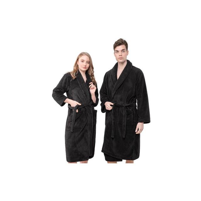 American Soft Linen Warm Fleece Bathrobe, Mens and Womens Adult Robes for your Bathroom, Shawl Collar Robes, Medium, Black