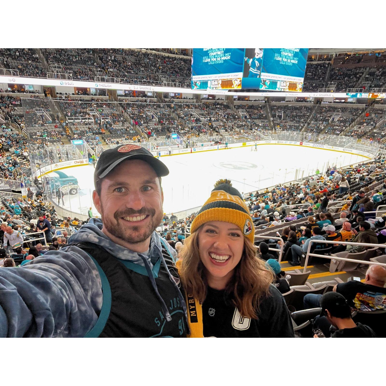 We are both very supportive of each other's teams. Pictured here cheering on the Penguins, which Tommy never thought he'd do! What can I say, he just LOVES Sydney Crosby! November 2023.