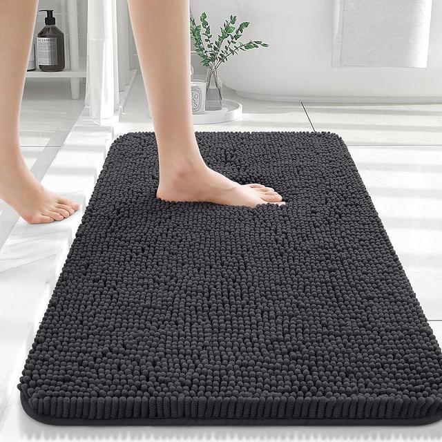 OLANLY Bathroom Rugs 36x24, Extra Soft Absorbent Chenille Bath Rugs, Non-Slip, Dry Quickly, Machine Washable, Bath Mats for Bathroom Floor, Tub and Shower, Dark Grey