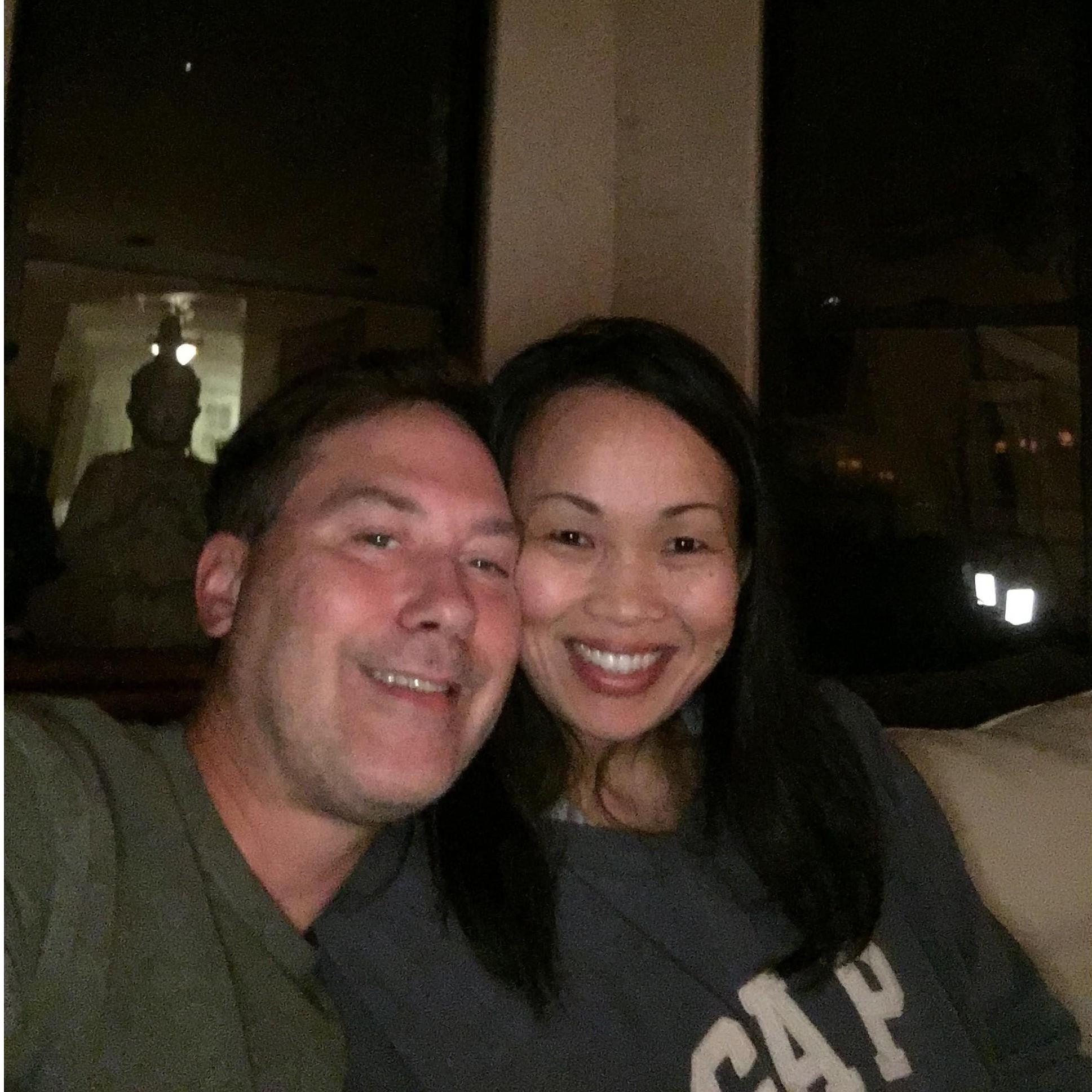 At one of our monthly anniversary dinner...