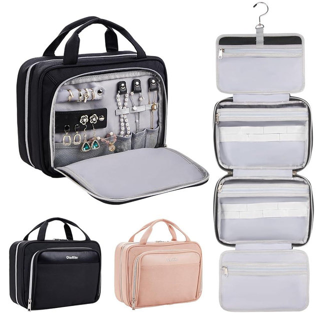 OlarHike Travel Toiletry Hanging Bag Waterproof Leather Bags, Makeup, Toiletries, Jewelry, Travel Essentials 3 in 1 Packing Organizers, Travel-Sized Container, Large Capacity for Men Women (Black)