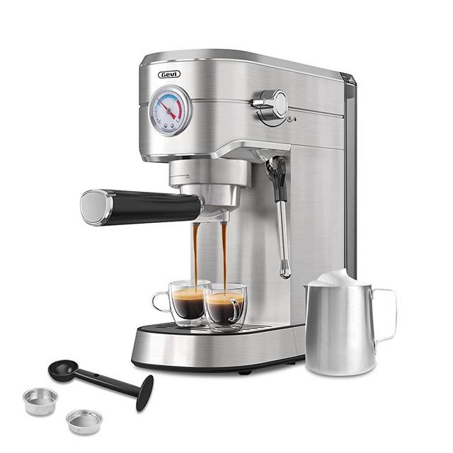 Gevi 20 Bar Compact Professional Espresso Coffee Machine With Milk Frother/Steam Wand for Espresso, Latte and Cappuccino, Stainless Steel,35 oz removable water tank