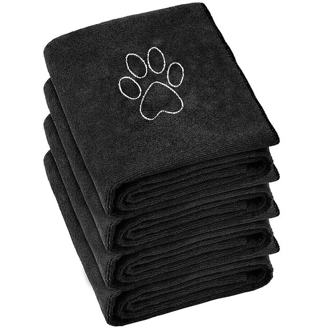 Chumia 4 Pack Dog Towel Quick Drying Dog Grooming Towel Extra Soft Absorbent Microfiber Dog Bath Towel Pet Towel for Large Dogs Cats Pet Bathing Supplies, 30 x 50 Inch (Black)
