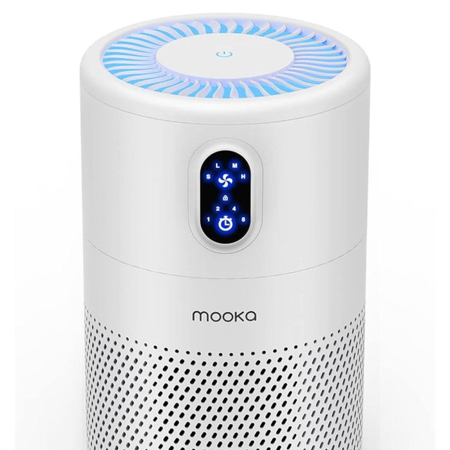 MOOKA Air Purifiers for Home Large Room up to 1076 ft², H13 True HEPA Air Filter Cleaner, Odor Eliminator, Remove Smoke Dust Pollen Pet Dander, Night Light(Available for California)