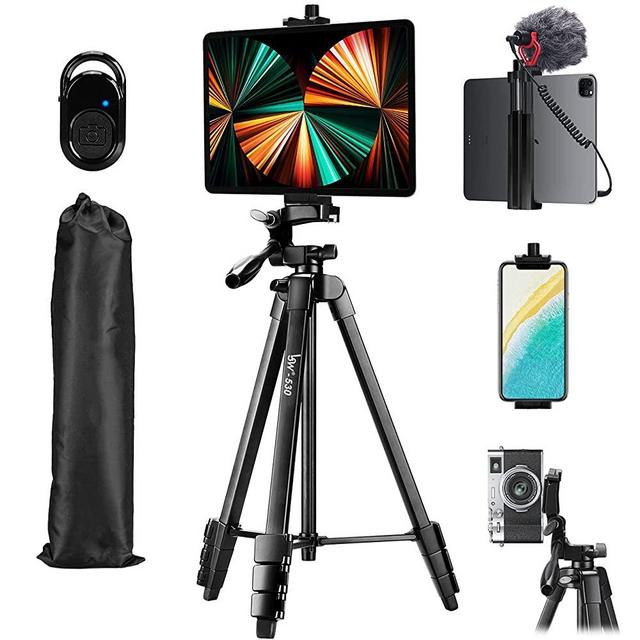 Tripod, Lusweimi 60-Inch Camera Tripod for iPad pro & iPhone Compatible with Tablet/iPad Pro 12.9 inch/Webcam/Video Camera, iPad Pro Tripod Stand with Bluetooth Remote & Bag for Vlog/Video/Photography