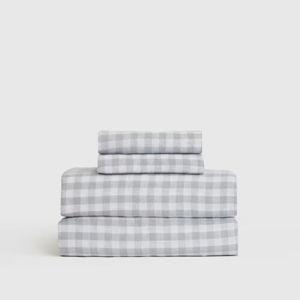 European Linen Gingham Sheet Set in Blue Fog