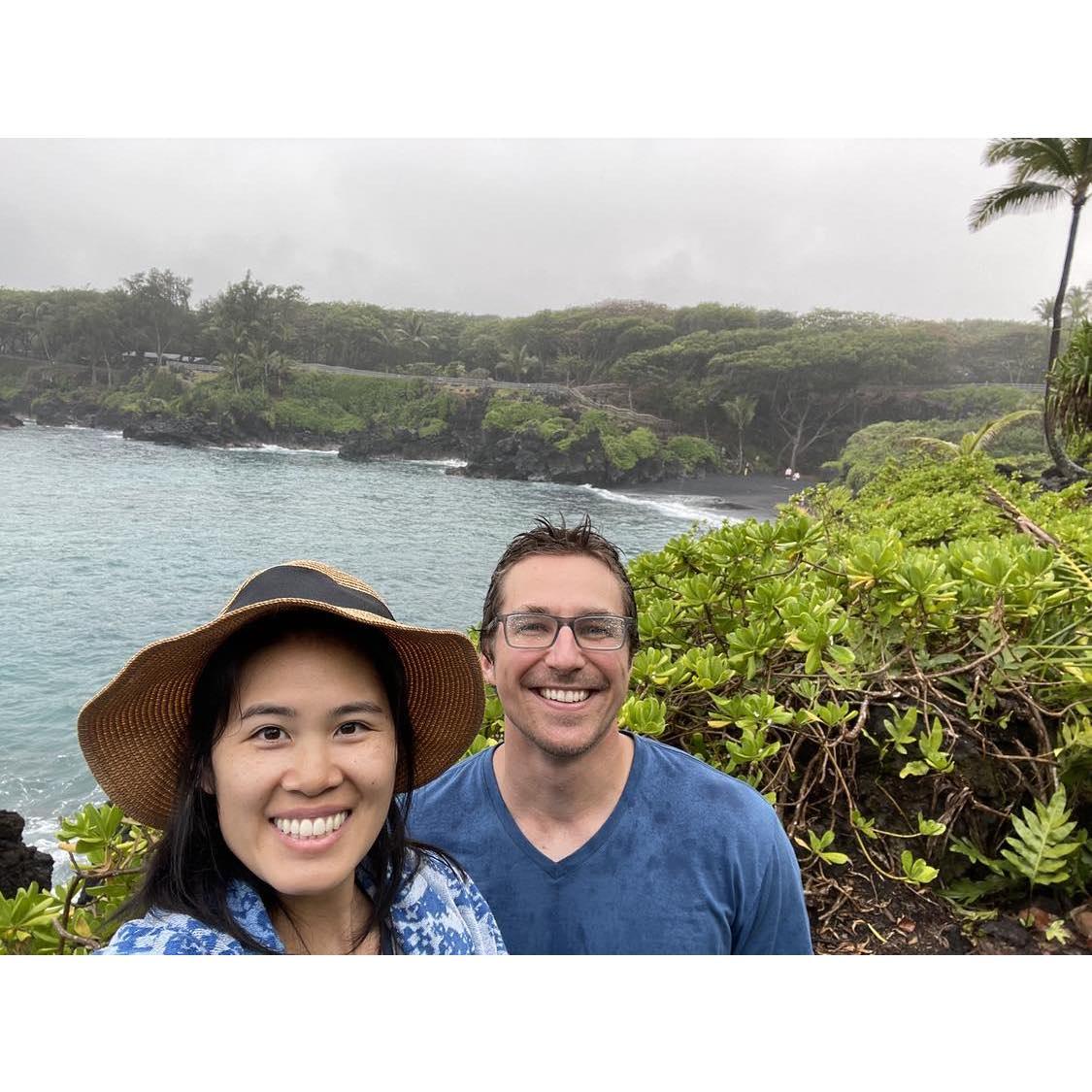 Black sand in Hawaii