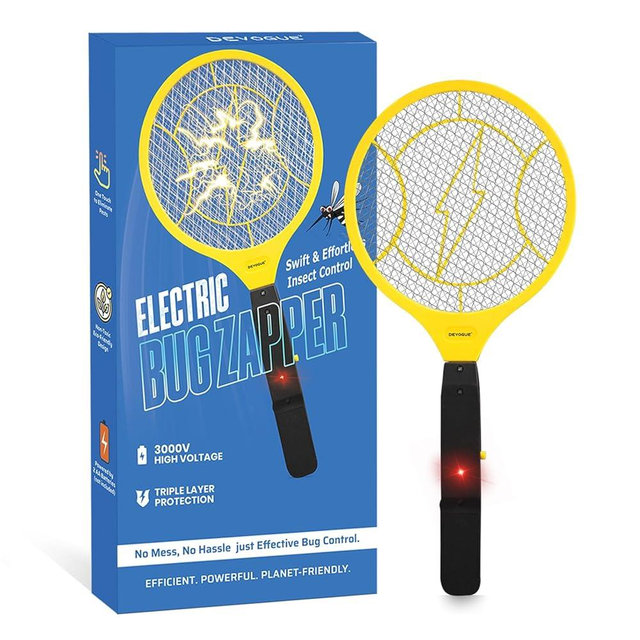 DEVOGUE® Electric Fly Swatter New Bug Zapper Battery Operated Flies Killer Indoor & Outdoor Pest Control Mosquito Zapper and Insect Catcher Racket (Black and Yellow)