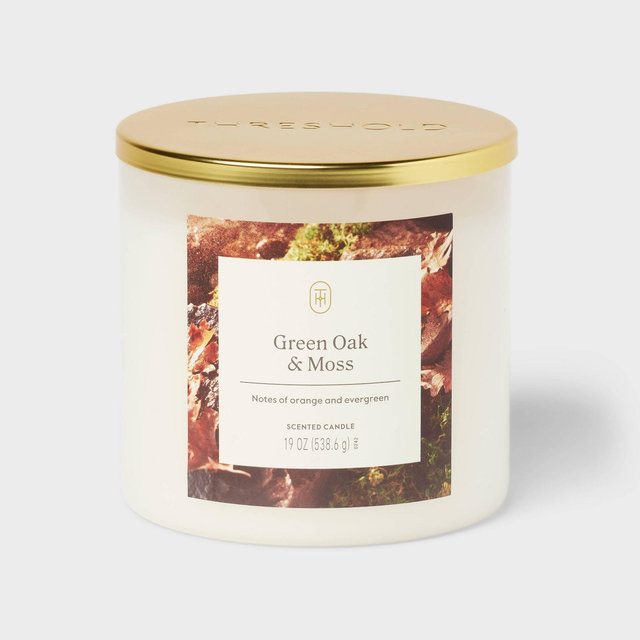 3-Wick 7mm Lidded Glass Jar Candle Green Oak and Moss White 19oz - Threshold™