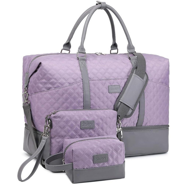 Weekender Bag, Large Travel Duffel Bag for Women, Carry on Overnight Bag with Shoe Compartment and Toiletry Bags