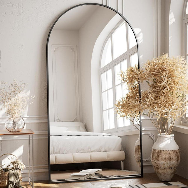 VooBang 35 x 78 Inch Large Arched Mirror Full Length - Stylish Shatterproof Oversized Floor Full Body Mirror for Living Room, Bedroom, Wall Hanging or Leaning, Black