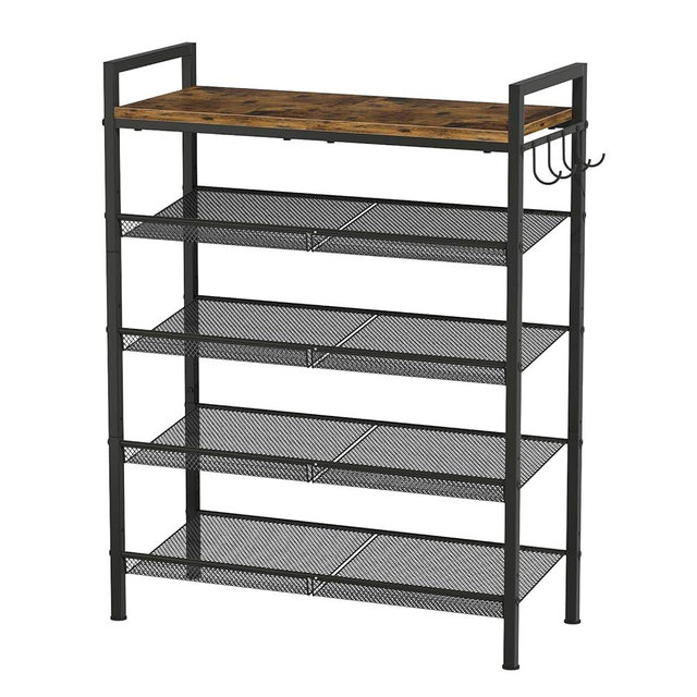 MILEFA Shoe Rack for Entryway, Sturdy Metal Shoe Storage, 5 Tier Shoe Rack with Mesh Shelves, Adjustable Shoe Organizer for Closet, Front Door Entrance, Bedroom
