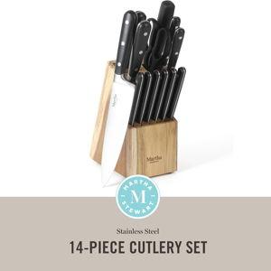 Martha Stewart Eastwalk 14 Piece High Carbon Stainless Steel Cutlery Knife Block Set w/ABS Triple Riveted Forged Handle Acacia Wood Block - Matte Black