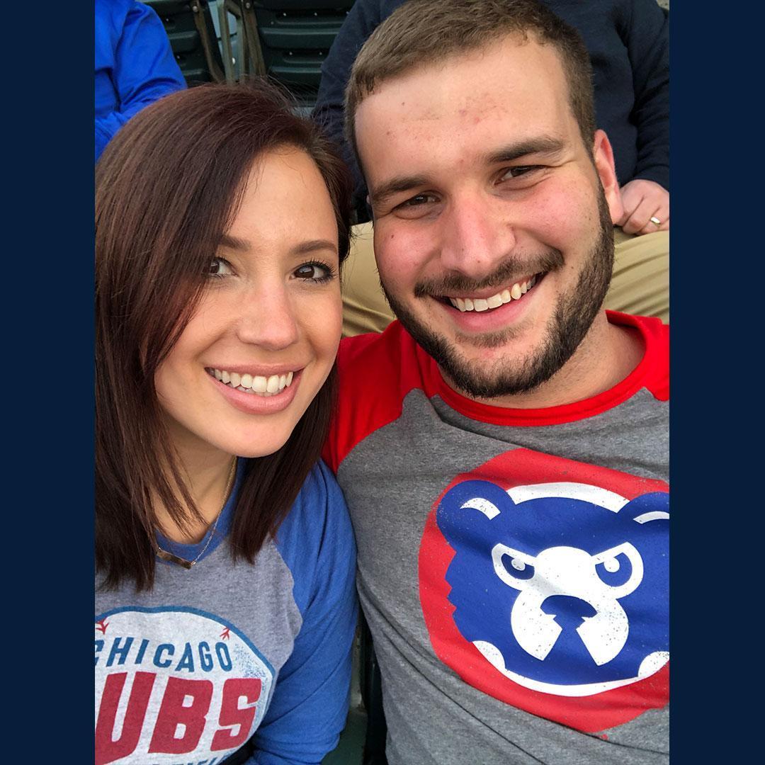 Our first photo together at the Cubs game