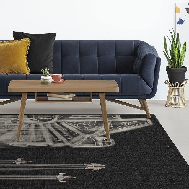 RUGGABLE x Star Wars Washable Rug - Perfect Area Rug for Living Room Bedroom Kitchen - Child Friendly - Stain & Water Resistant - The Rebellion - Black 5'x7' (Cushioned Pad)