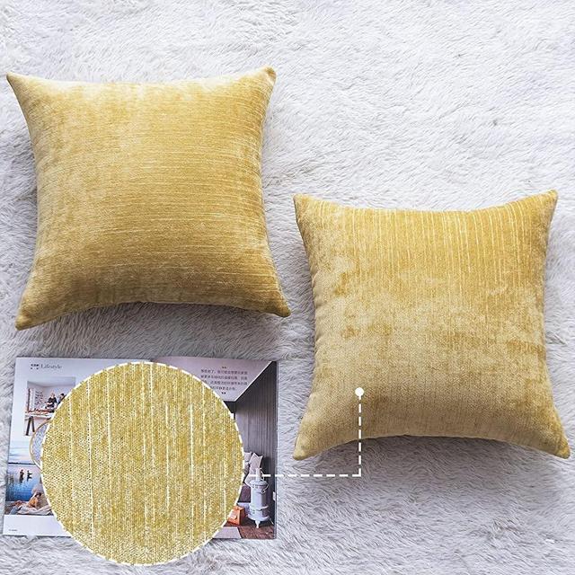 Lipo Thick Chenille Pillow Covers 18x18- Set of 2 Decorative Euro Throw Pillows Cover, Soft Cushion Case, Home Decor Rustic Farmhouse for Couch, Bed, Sofa, Bedroom, Car (Yellow, 18X18 Inch)