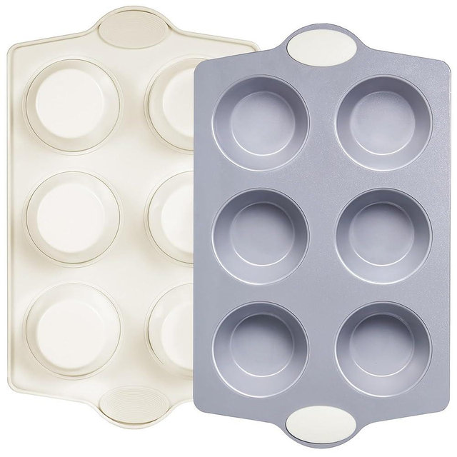 BRONYPRO 2-Pack Jumbo Ceramic Muffin Pans, 6-Cup Nonstick Aluminized Steel Cupcake Pans, Healthy Non-Toxic Ceramic Coating Muffin tin, Oven Safe to 500°F, Cream