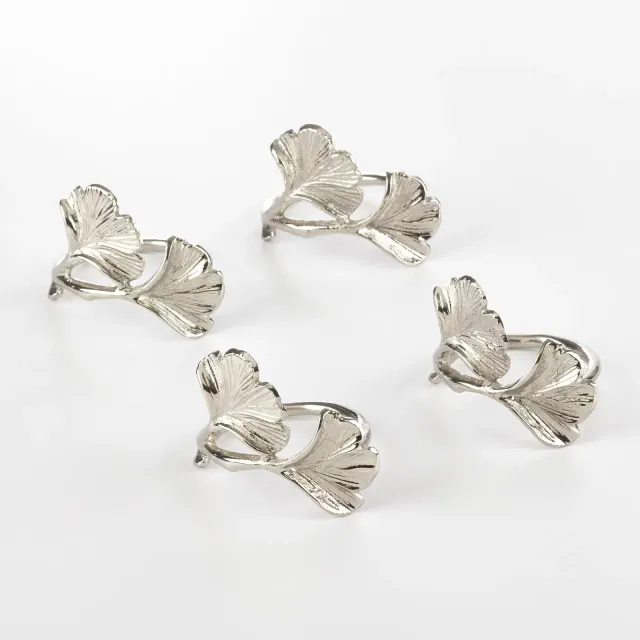 Saro Lifestyle Table Napkin Rings With Ginkgo Leaf Design , Silver