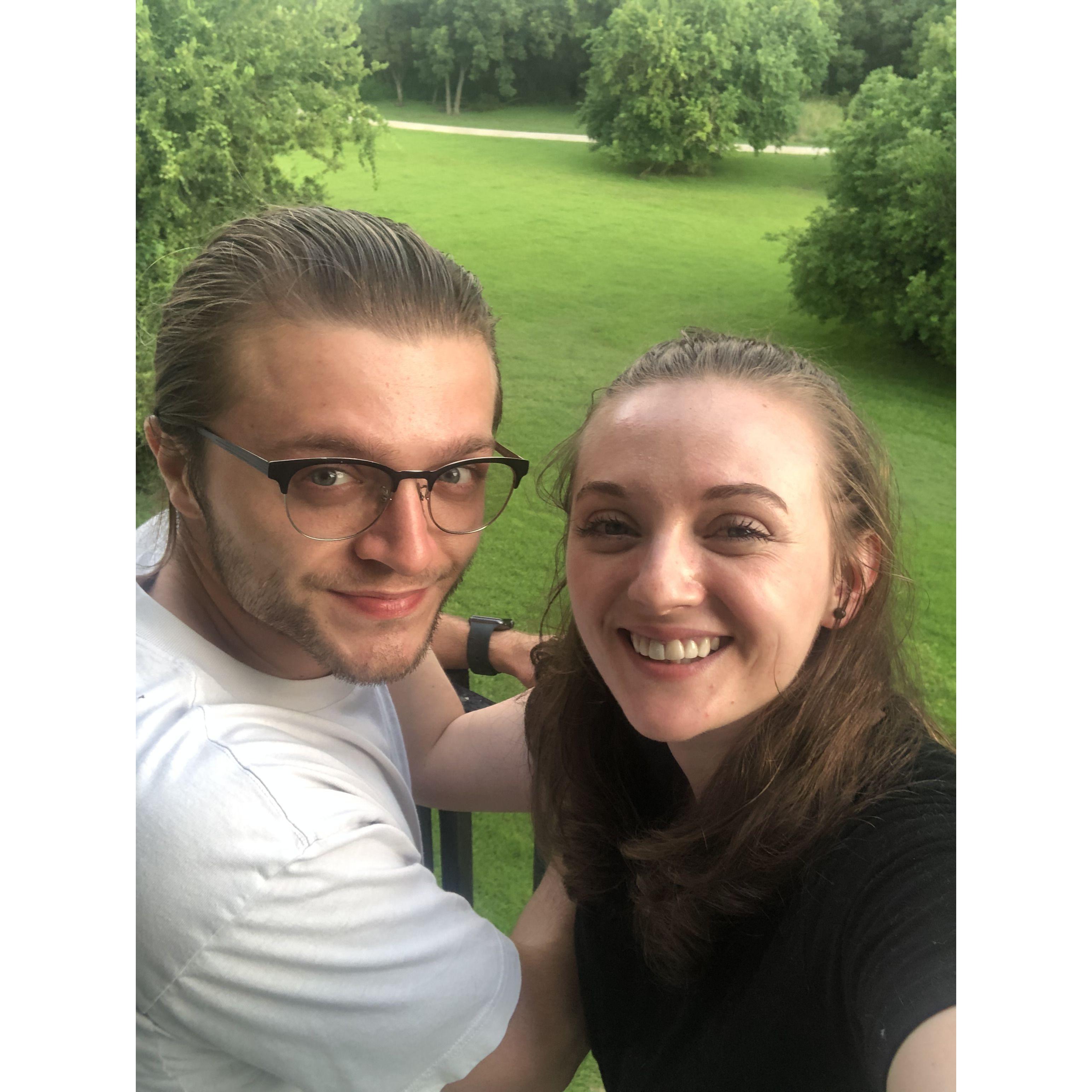 The day before we moved in together - our last time on the balcony of Cassidy's old apartment