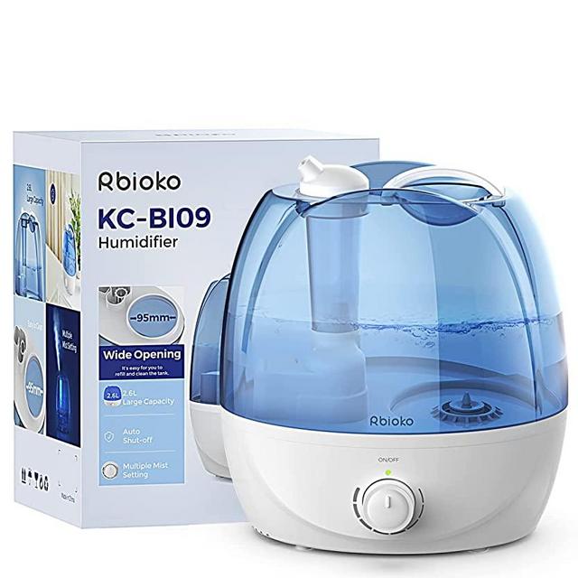 Rbioko 2.6L Cool Mist Humidifiers for Bedroom Whisper Quiet, Ultrasonic Humidifiers for Baby & Nursery, Air Humidifier for Home Whole House, Easy to Clean, Plant Humidifier with 360° nozzle, Vaporizer Auto Shut-off