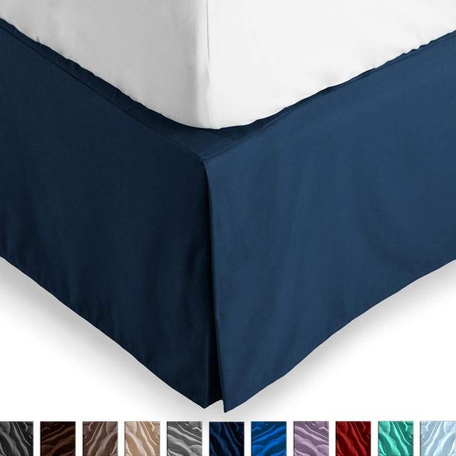Bare Home Bed Skirt Double Brushed Premium Microfiber, 15-Inch Tailored Drop Pleated Dust Ruffle, 1800 Ultra-Soft Collection, Shrink and Fade Resistant (Queen, Dark Blue)