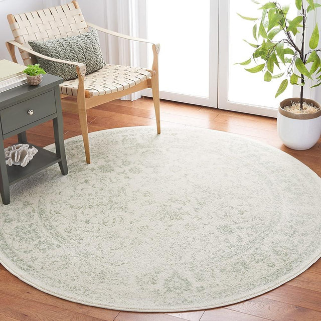 SAFAVIEH Adirondack Collection 4' Round Ivory / Sage ADR109V Oriental Distressed Non-Shedding Dining Room Entryway Foyer Living Room Bedroom Area Rug