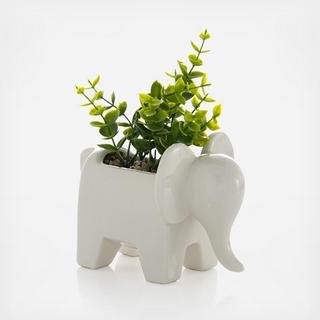 Elephant Planter with Faux Plant