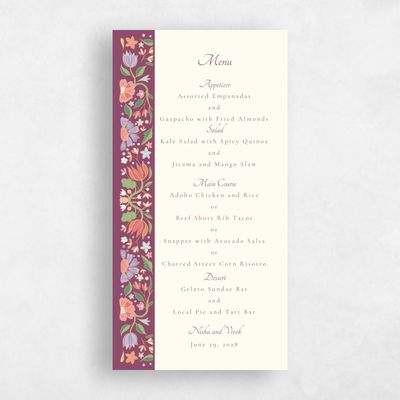 Light Mauve, Purple Wedding Menu - Suraya