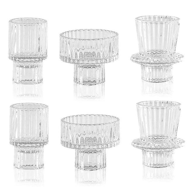 LPUSA Clear Glass Candlestick Holders Set of 6 for Taper Candles,Tealight Candles,Pillar Candles,Fits 7/8", 1.3", 1.5", 2" Candle,Decoative for Wedding Party and Festival(ABC)