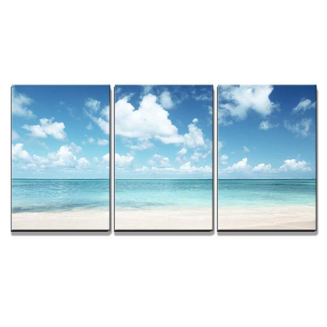 wall26 - 3 Piece Canvas Wall Art - Sand of Beach Caribbean Sea - Modern Home Decor Stretched and Framed Ready to Hang - 24"x36"x3 Panels
