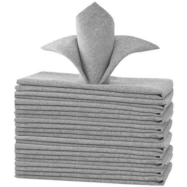 Linen Textured Cloth Napkins Set of 12 (18" X 18") Linen Textured Dinner Napkins Waterproof Extra Soft Thick Durable Reusable Napkins with Hemmed Edges, Gray