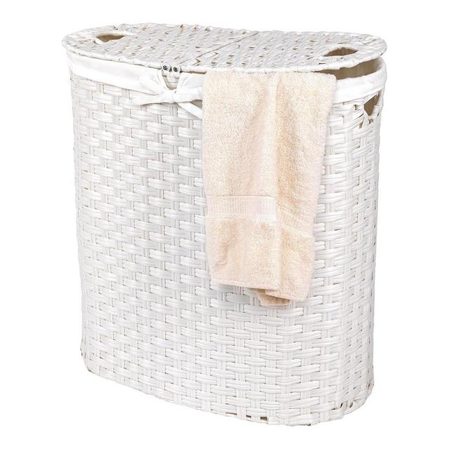 Seville Classics Premium Handwoven Portable Laundry Bin Basket with Carrying Handles, Household Storage for Clothes, Linens, Sheets, Toys, White, Oval Hamper