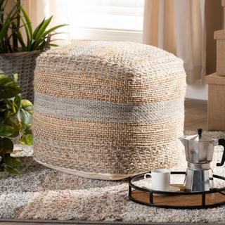 Grange Moroccan Inspired Handwoven Hemp Pouf Ottoman