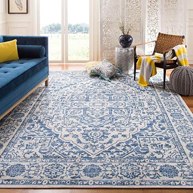 Safavieh Brentwood Collection BNT832M Medallion Distressed Area Rug, 8' x 10', Navy / Light Grey