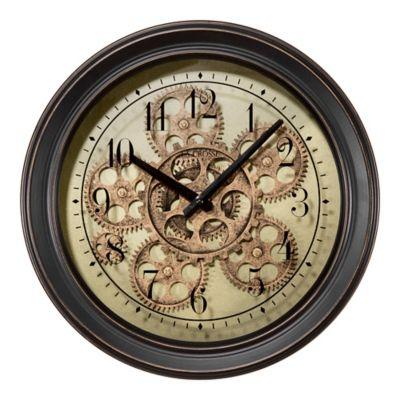 La Crosse Technology Metal Wall Clock with Moving Gears in Black