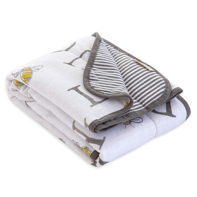 Reversible Blanket, Nursery, Stroller Tummy-Time Organic Jersey Cotton Quilted Infant Toddler Bedding