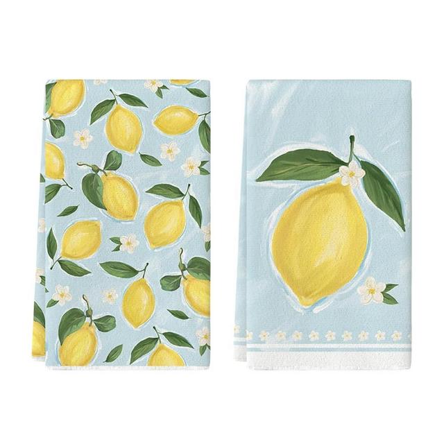 Artoid Mode Lemon Flower Summer Kitchen Towels Dish Towels, 18x26 Inch Seasonal Summer Decoration Hand Towels Set of 2