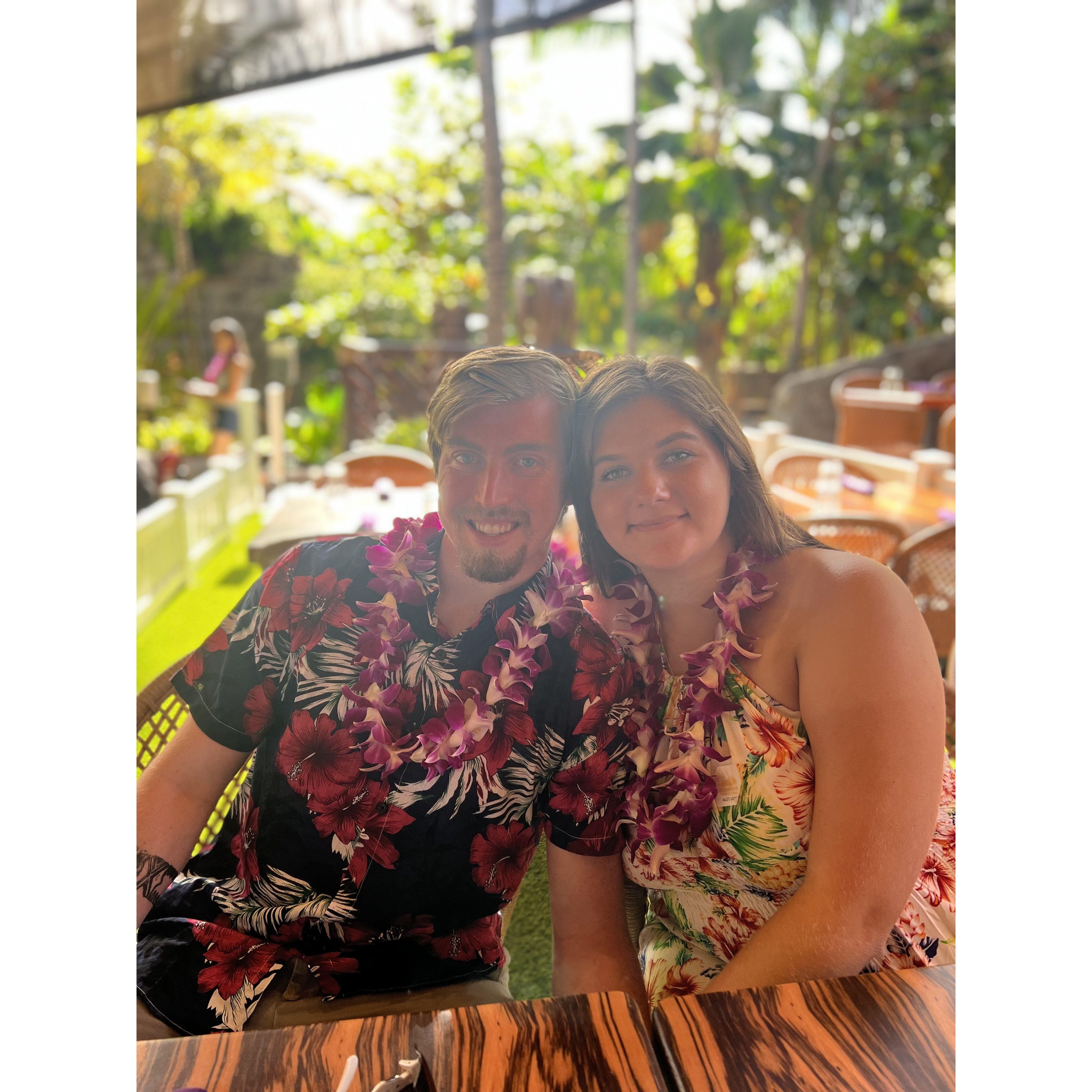 This was us at a luau in Oahu, Hawaii