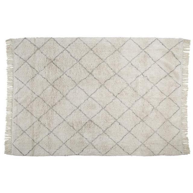 Cream & Gray Diamond Patterned Rug with Fringe - 5' x 7'