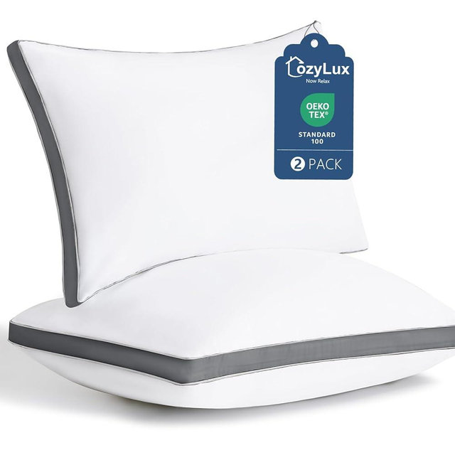 CozyLux Pillows Queen Size Set of 2, Soft Supportive 3D Down Alternative Bed Pillow for Sleeping 2 Pack Dark Grey, Luxury Hotel Quality Gusseted Bedding Pillow for Back, Stomach or Side Sleepers 18x28