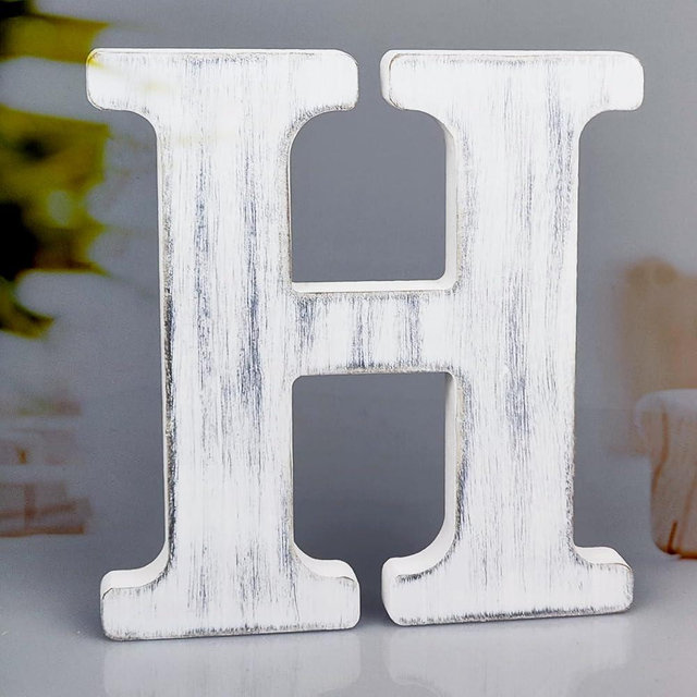 WOODOUNAI 8 Inch Rustic White Wood Letters Unfinished Wood Letters for Wall Decorative White Retro Standing Letters Sign Board Decoration for Craft Home Party Projects (H)