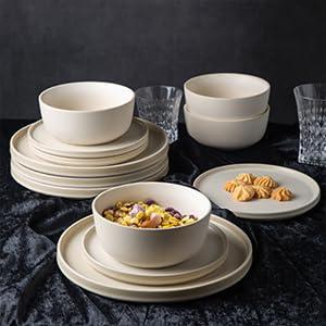 AmorArc Stoneware Dinnerware Sets of 6,Reactive Ceramic Plates and Bowls Set,Highly Chip and Crack Resistant | Dishwasher & Microwave Safe | Round Dishes Set Service for 4 (12pc) Dishes Set