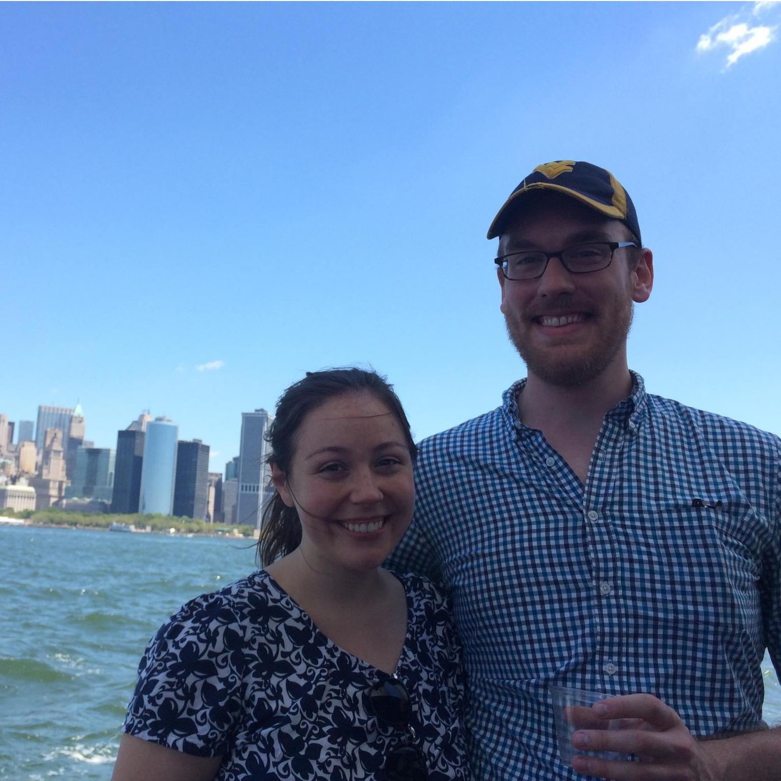 On a boat for Mike's 27th birthday, sailing around Manhattan