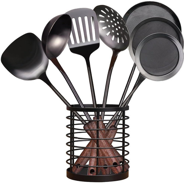 MARTE Kitchen Cooking Utensils Set with Utensil Holder, 8 Pcs Kitchen Serving Tool,18/10 Stainless Steel Cooking Spatula Set,Spatula,Soup Ladle, Skimmer Spoon,Slotted Tunner,Fine Mesh Food Strainer